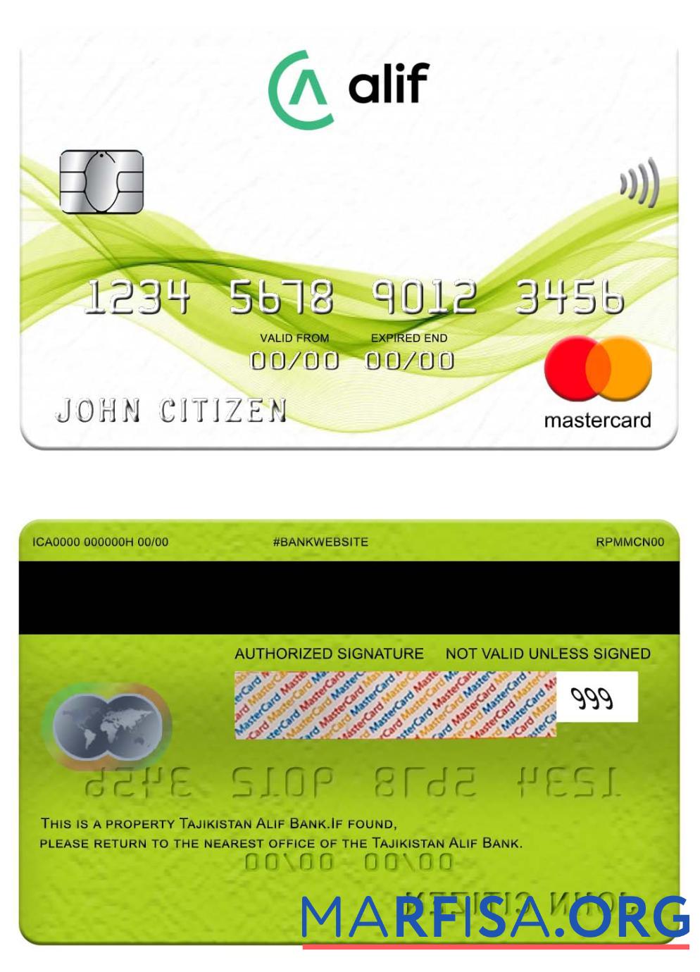 Realistic Tajikistan Alif Bank mastercard real example